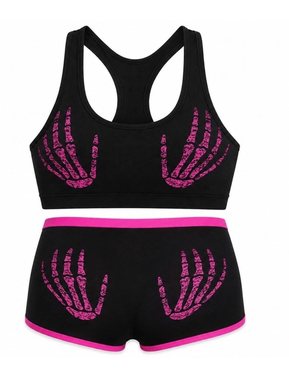 VICTORIA'S SECRET PINK SKELETON HANDS HALLOWEEN DORM BRA AND BOYSHORT SET SMALL
